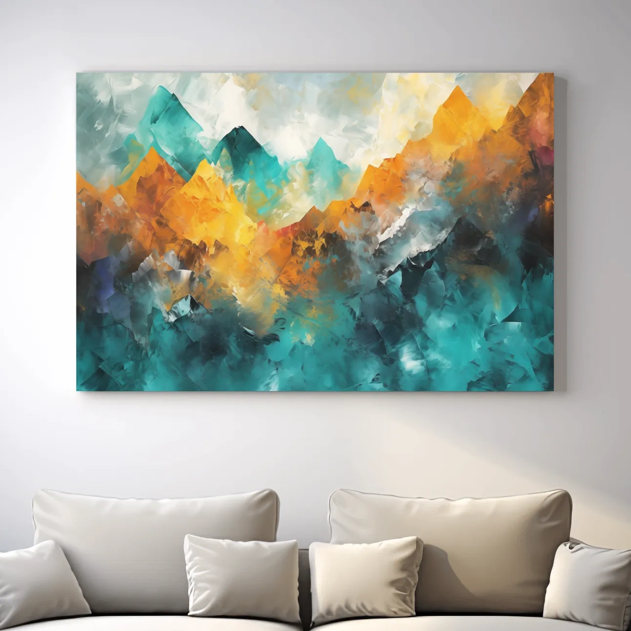 Abstract mountain painting, vibrant colorful wall art