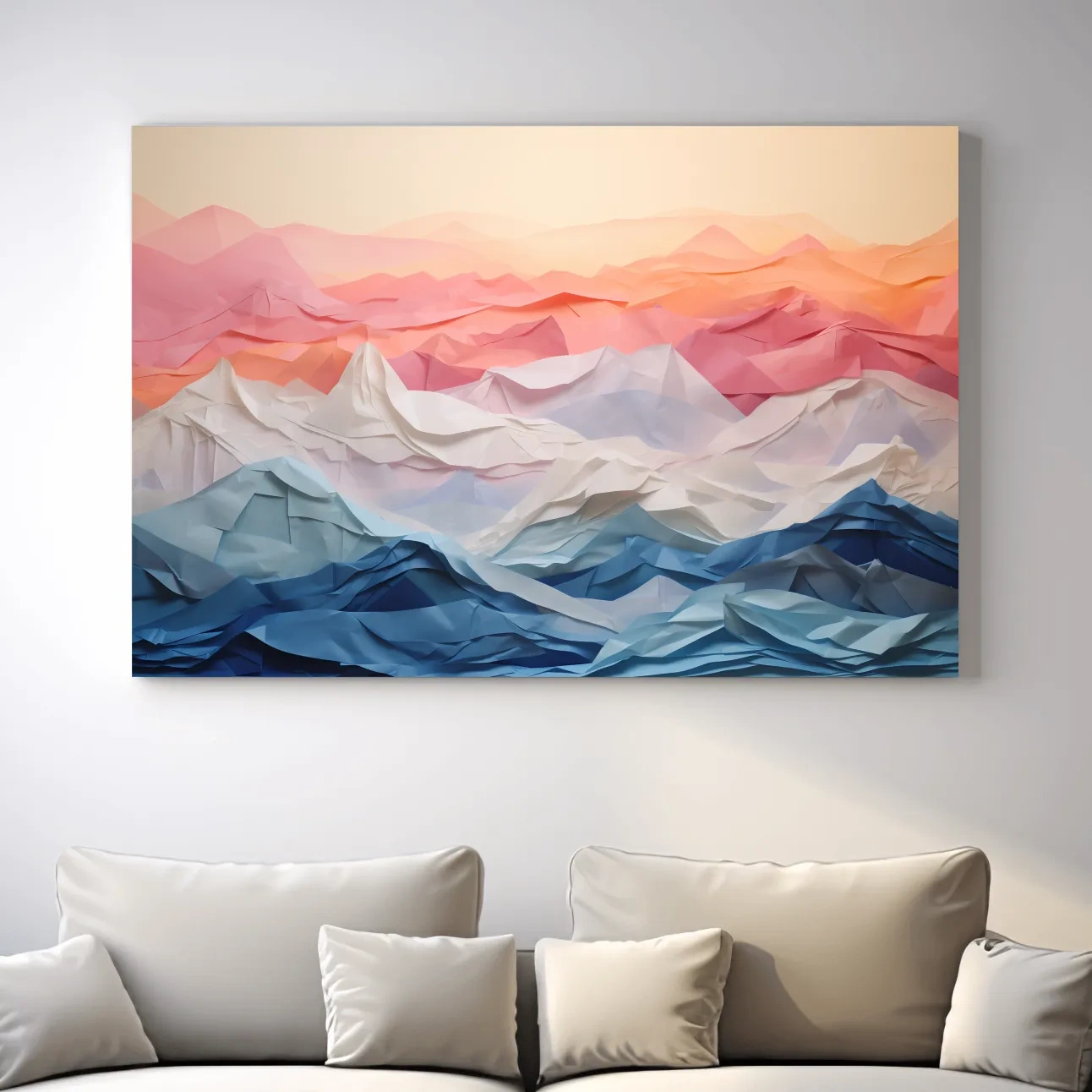 3D folded paper art, colourful mountain ranges