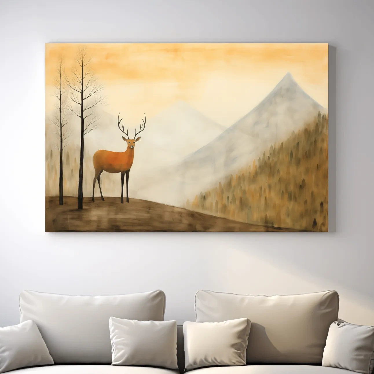 Deer standing in mountain mist, serene landscape wall artwork
