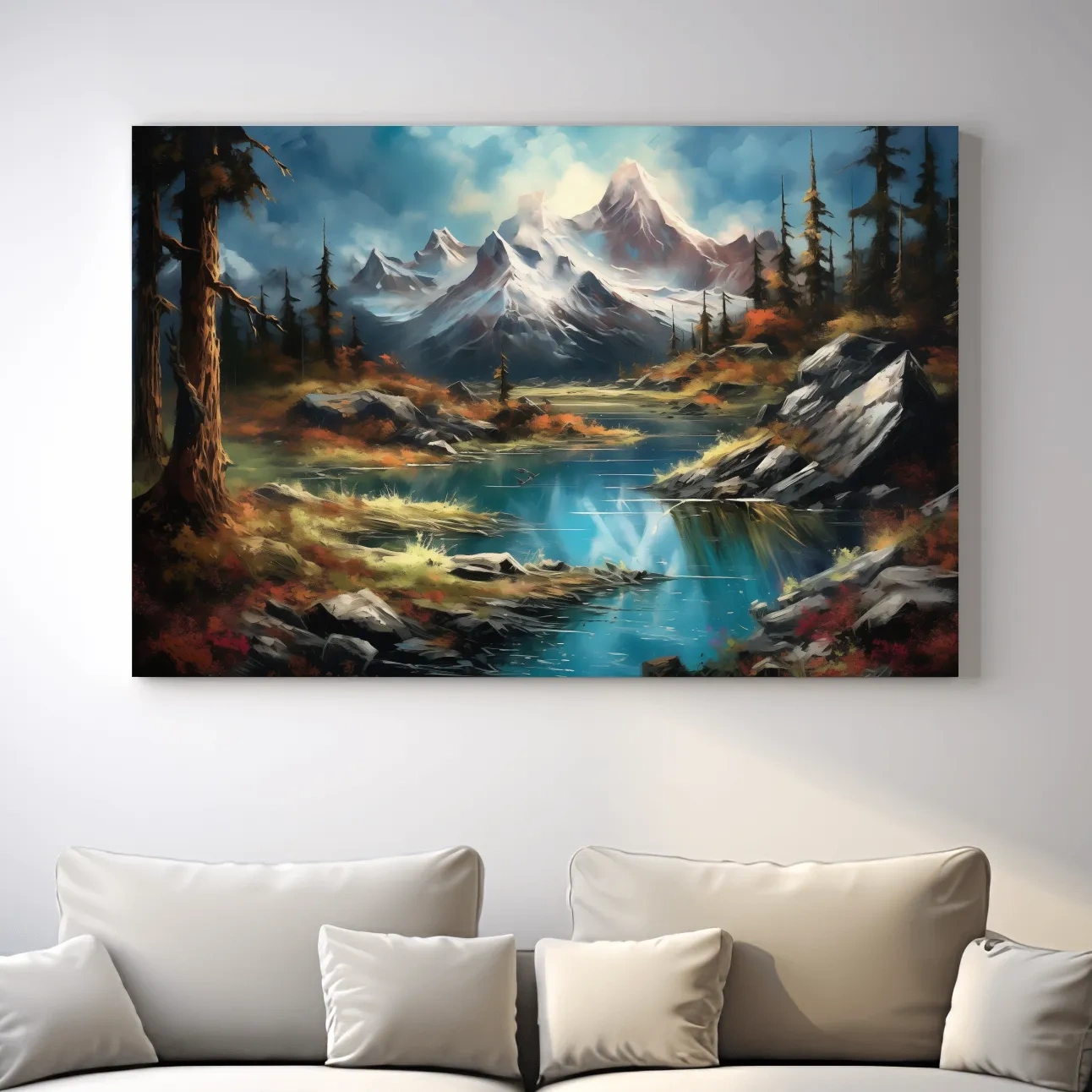 Alpine Lake And Snowcapped Peaks - Dramatic Landscape Painting Wall Art