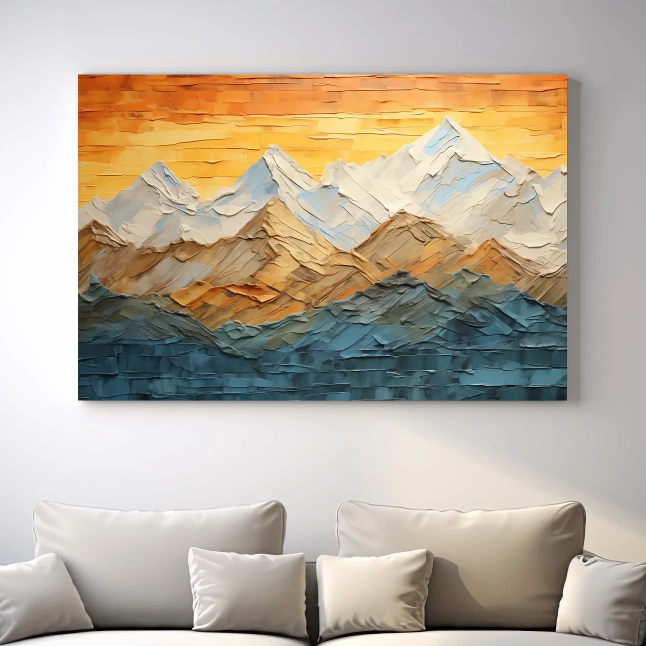 Glacier sunset mountain art, textured pallet knife painting effect