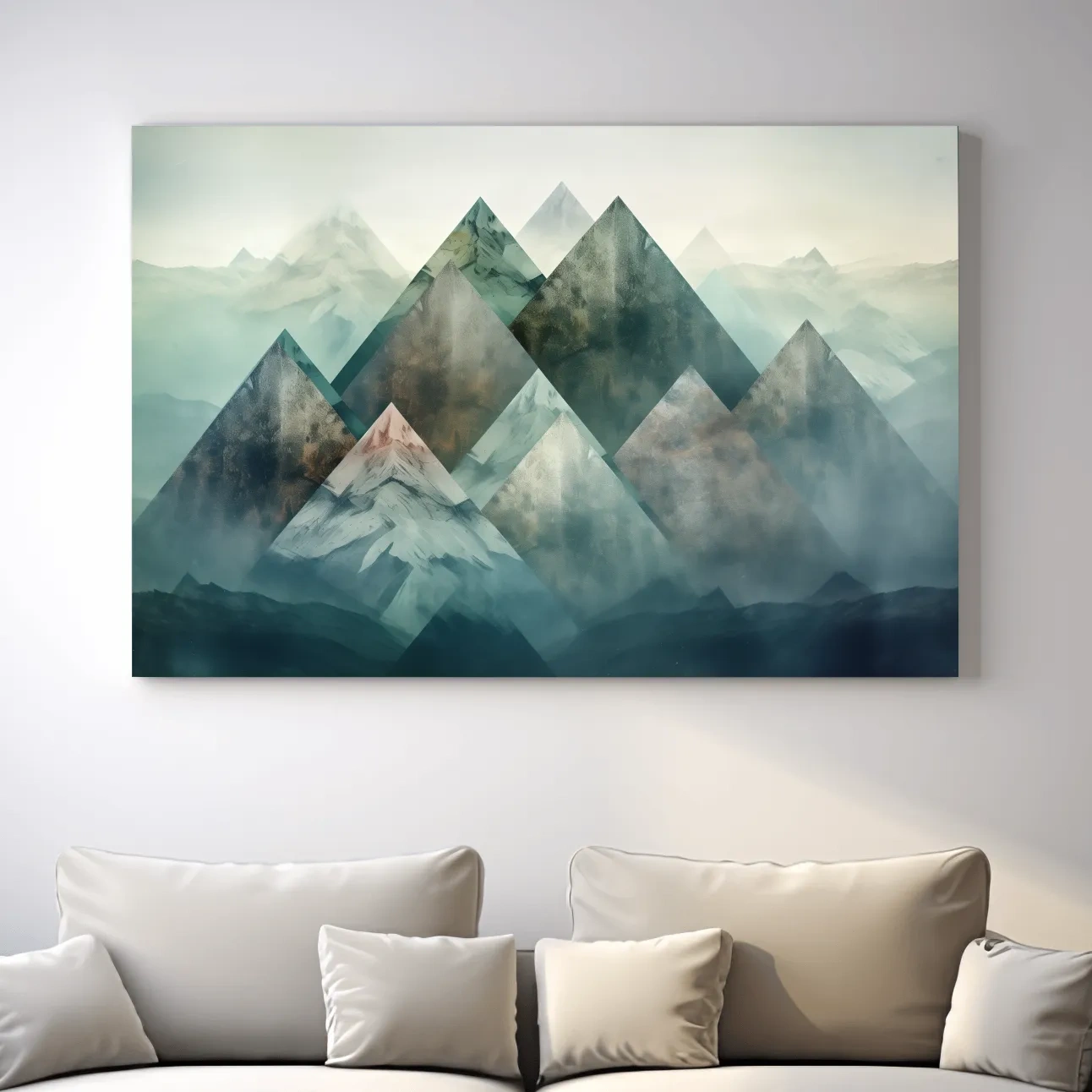 Geometric Misty Mountain Peaks - Mystical Abstract Alpine Wall Art