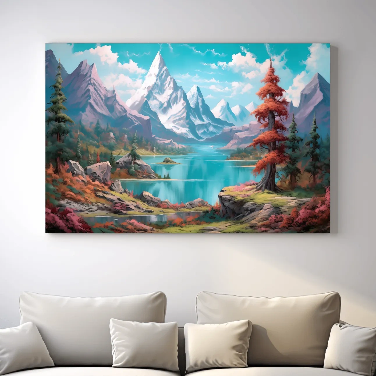 Painting of a surreal alpine mountain landscape