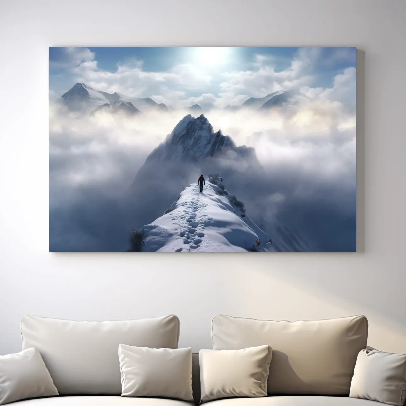 Photograph of a hike walking along a snowy ridgeline