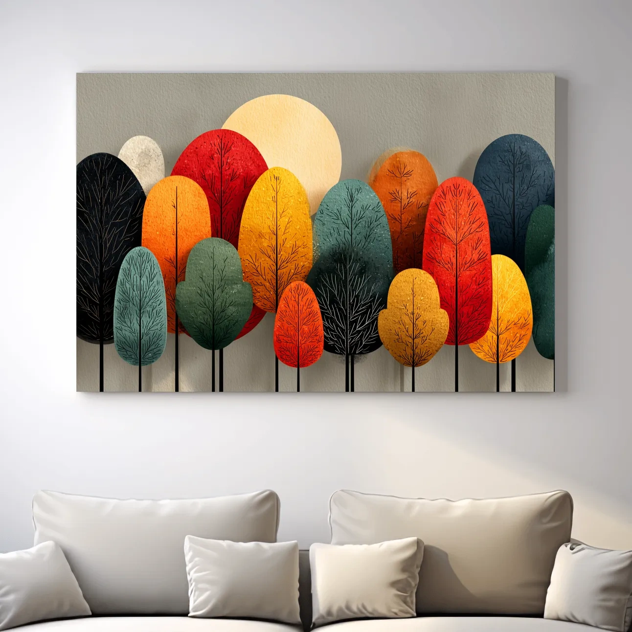 Mid-Century Abstract Autumn Forest Trees - Modern Scandinavian Landscape Artwork