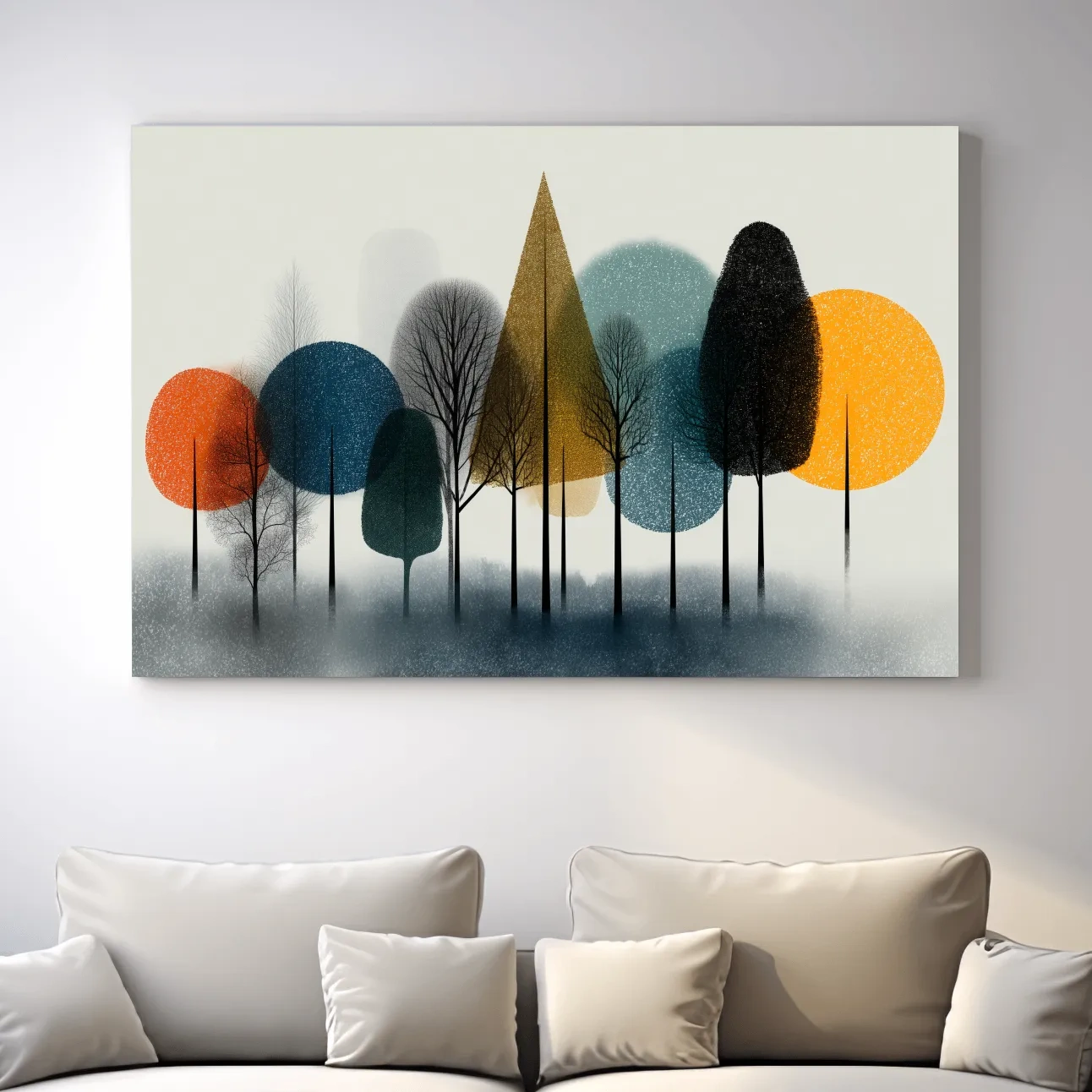 Mid-Century Abstract Forest Trees - Modern Geometric Landscape Wall Art