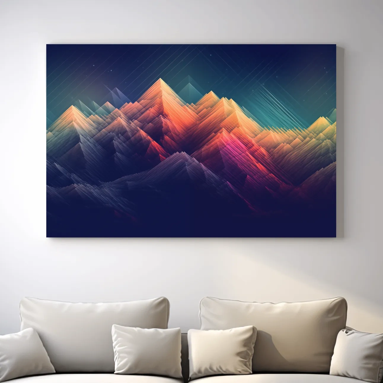 Vibrant Geometric Neon Mountain Peaks - Abstract Alpine Wall Art