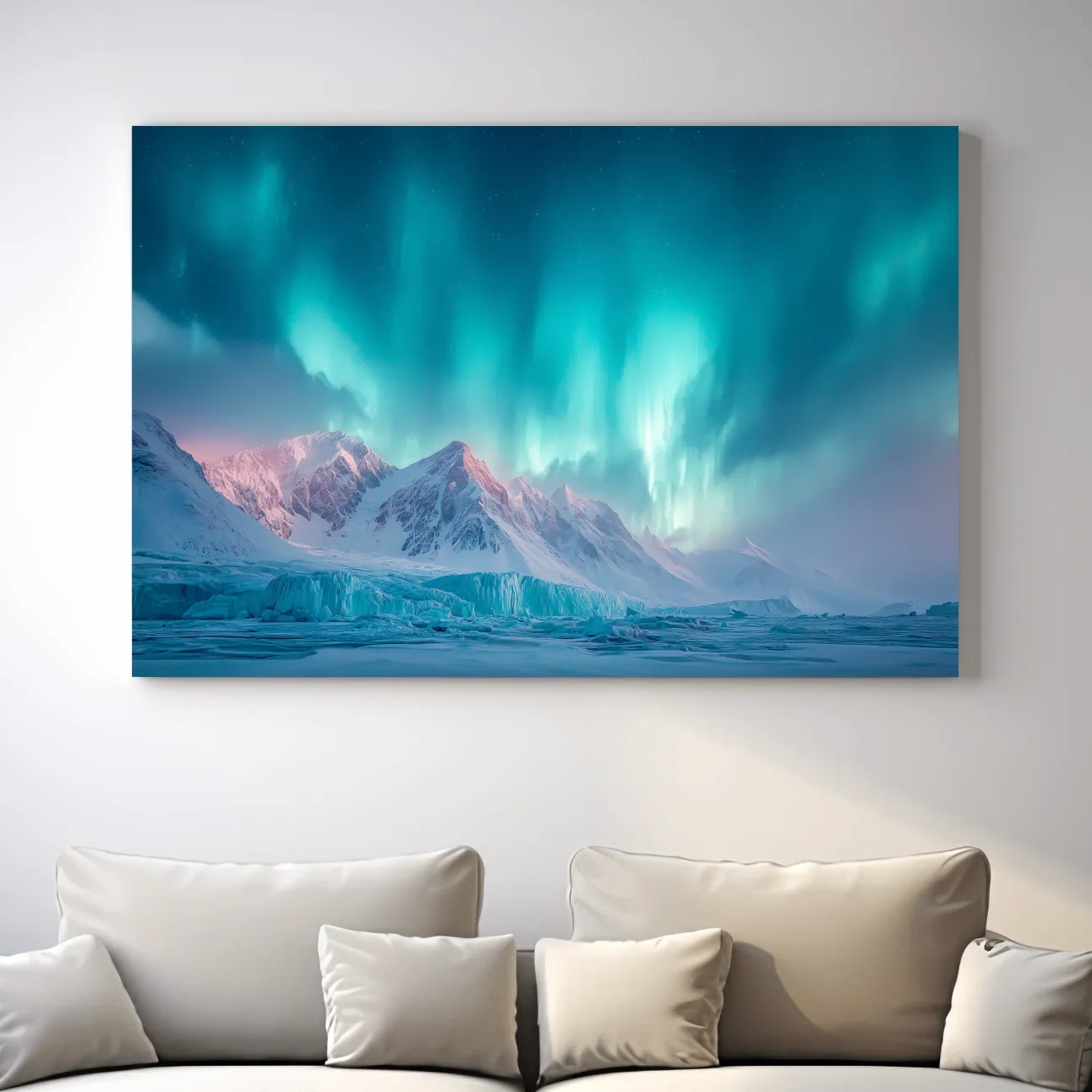 Aurora Borealis Over Icy Arctic Mountains - Northern Lights Wall Art