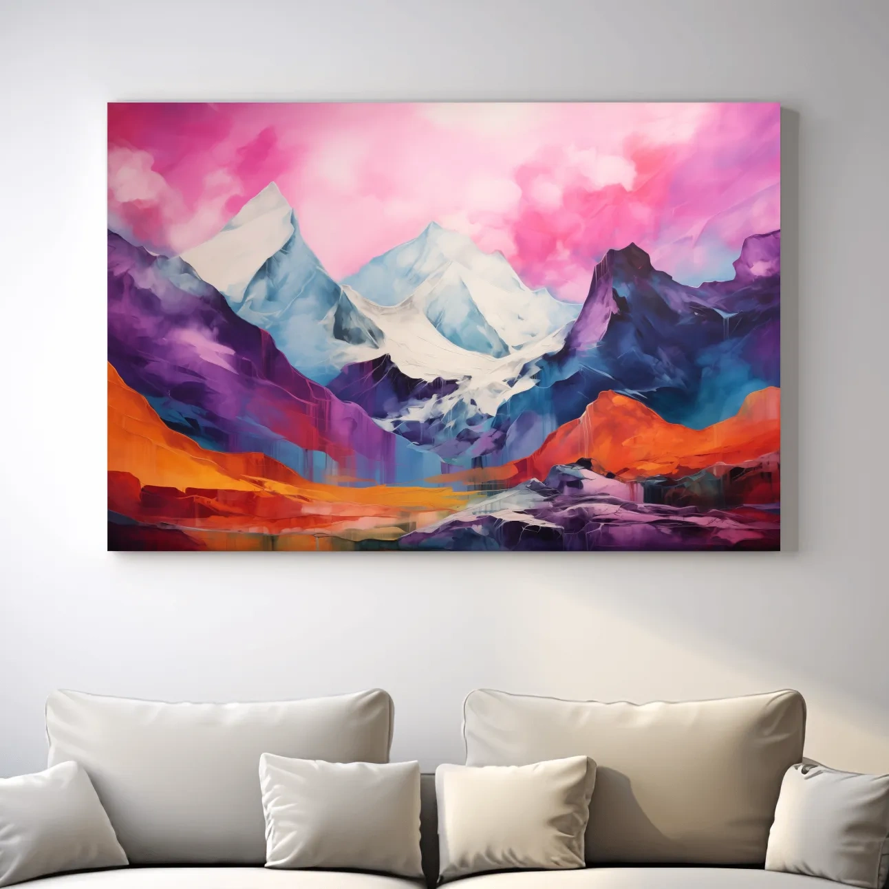 Vibrant Abstract Alpine Mountain Landscape Painting - Colorful Contemporary Wall Art