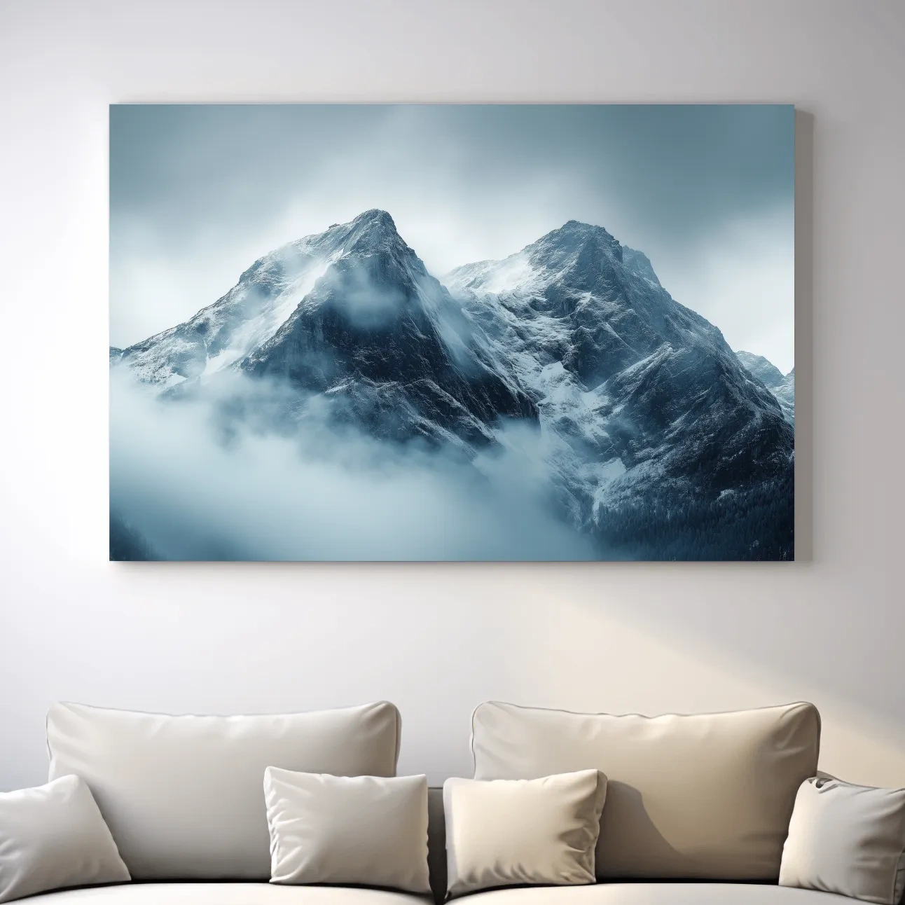 Moody Snowcapped Mountain Peaks - Atmospheric Alpine Photographic Wall Art