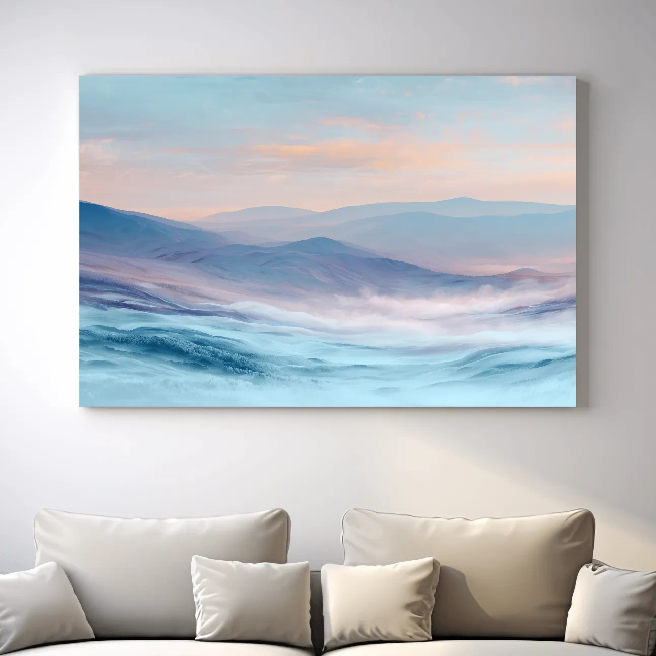 Ethereal Pastel Misty Mountain Landscape - Serene Abstract Forest Wall Art