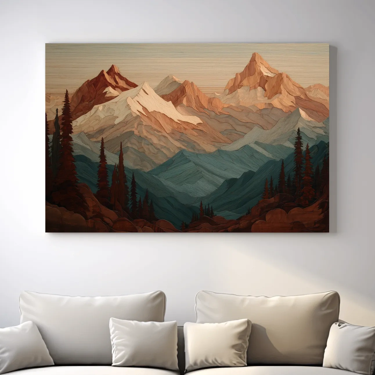 Layered Wood Alpine Mountain Range - Textured Topographic Landscape Wall Art