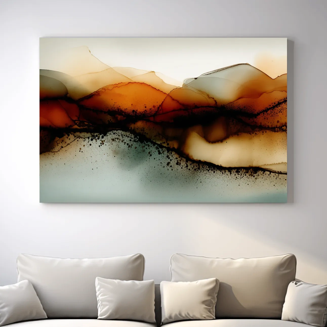 Moody Abstract Sepia Mountain Layers - Modern Alcohol Ink Landscape Wall Art