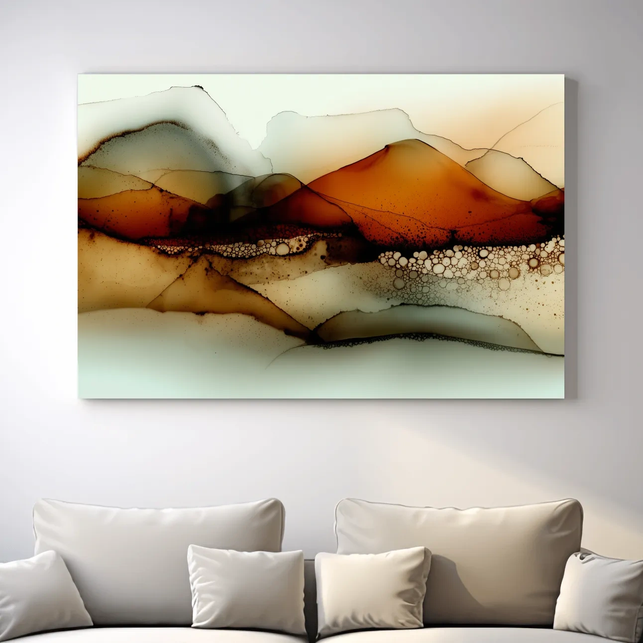 Amber Alcohol Ink Mountains - Abstract Landscape Wall Art