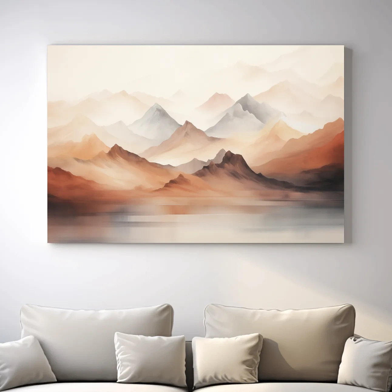 Pastel Mountain Range Watercolor - Warm Neutral Landscape Wall Art