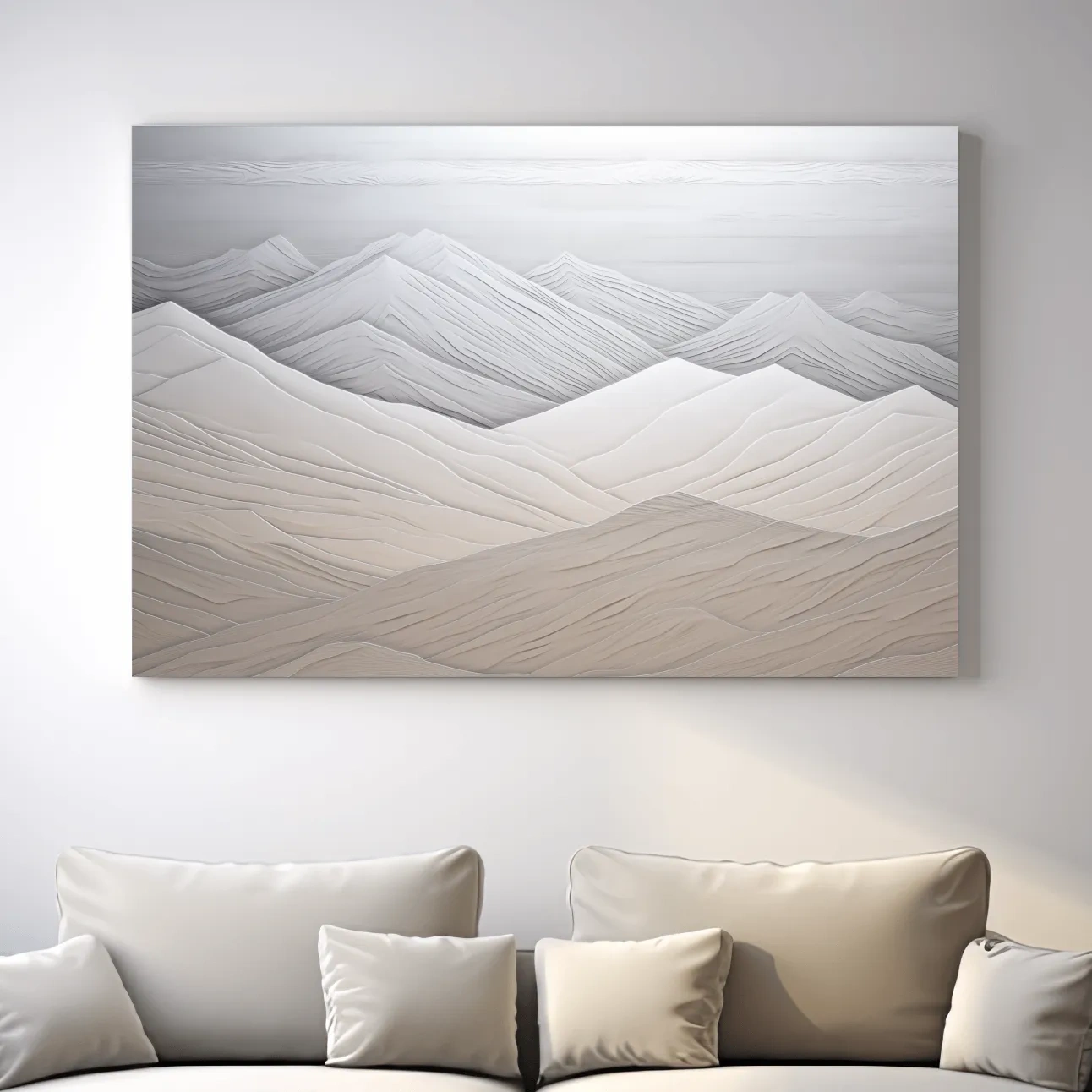 Minimalist Layered Mountain Relief Landscape - Monochrome Wall Art
