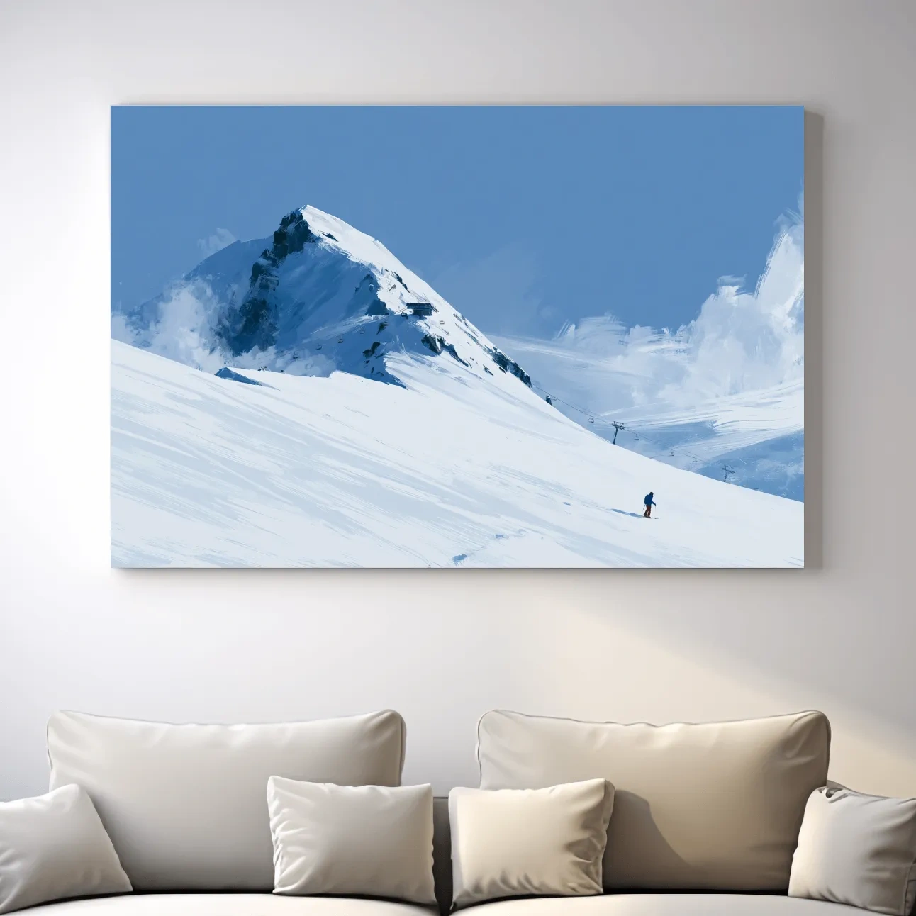 Minimalist Backcountry Skier Painting - Alpine Winter Landscape Wall Art