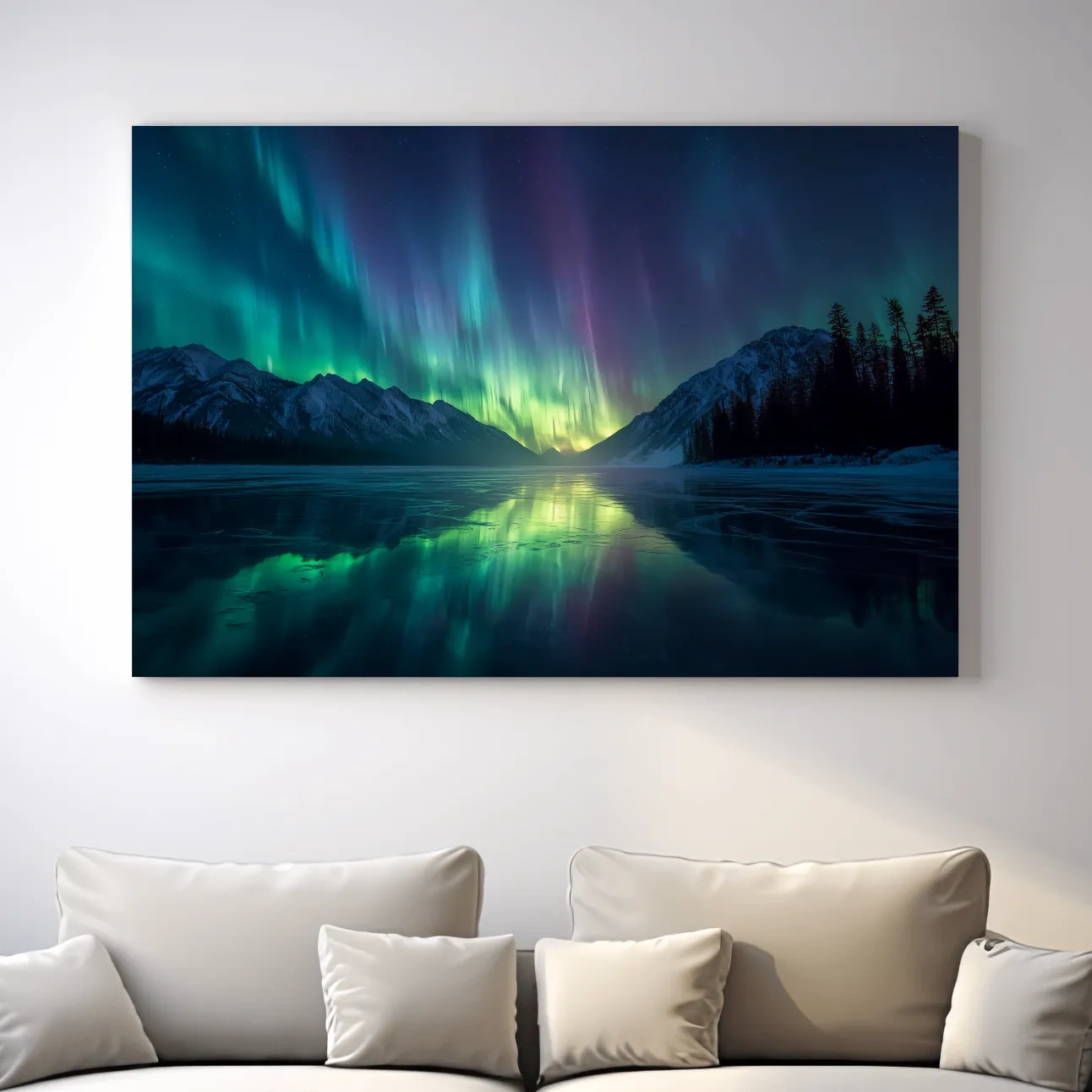 Vibrant Northern Lights Over Icy Mountain Lake - Aurora Borealis Wall Art