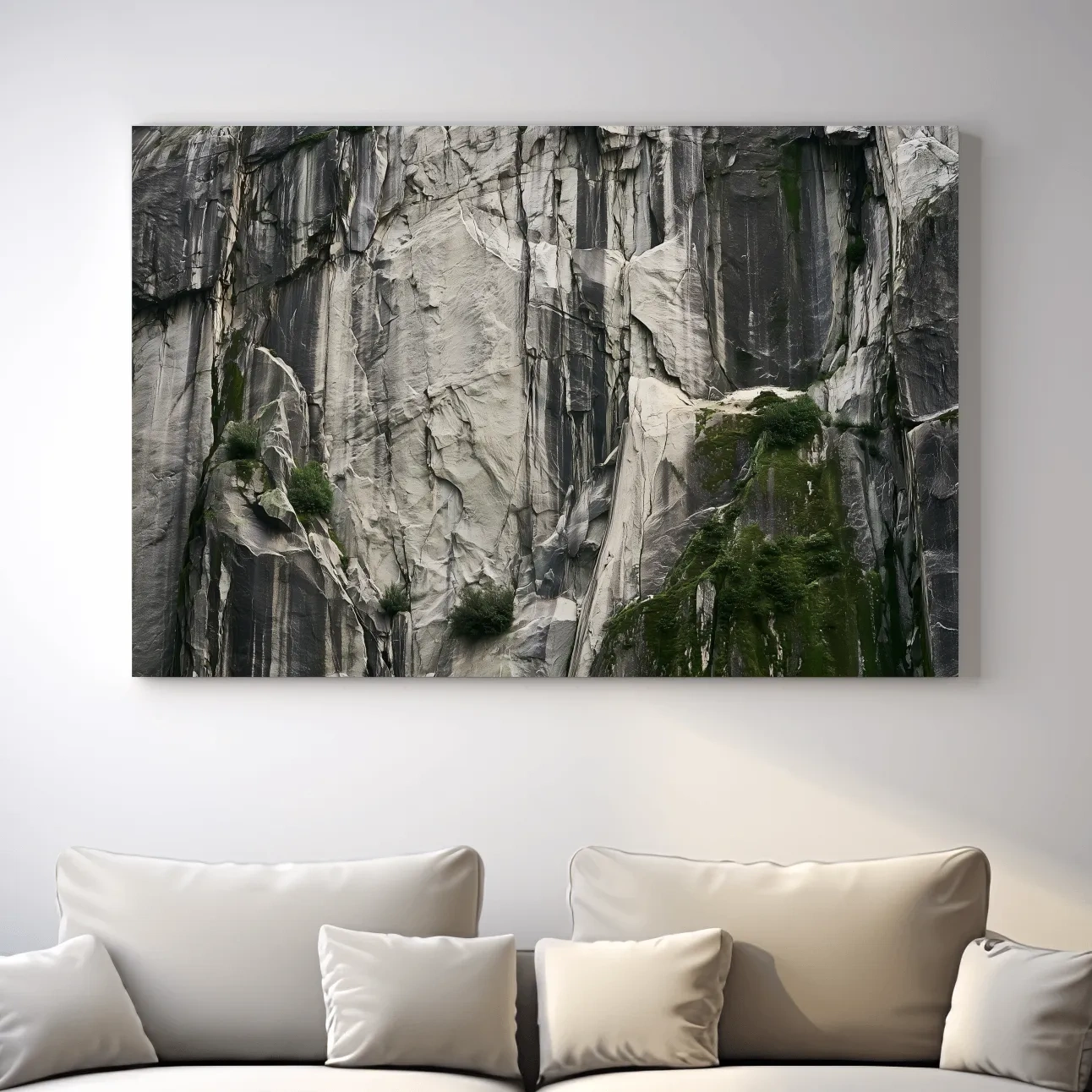 Textured Granite Cliff Face Photography - Moody Monochrome Rock Wall Art