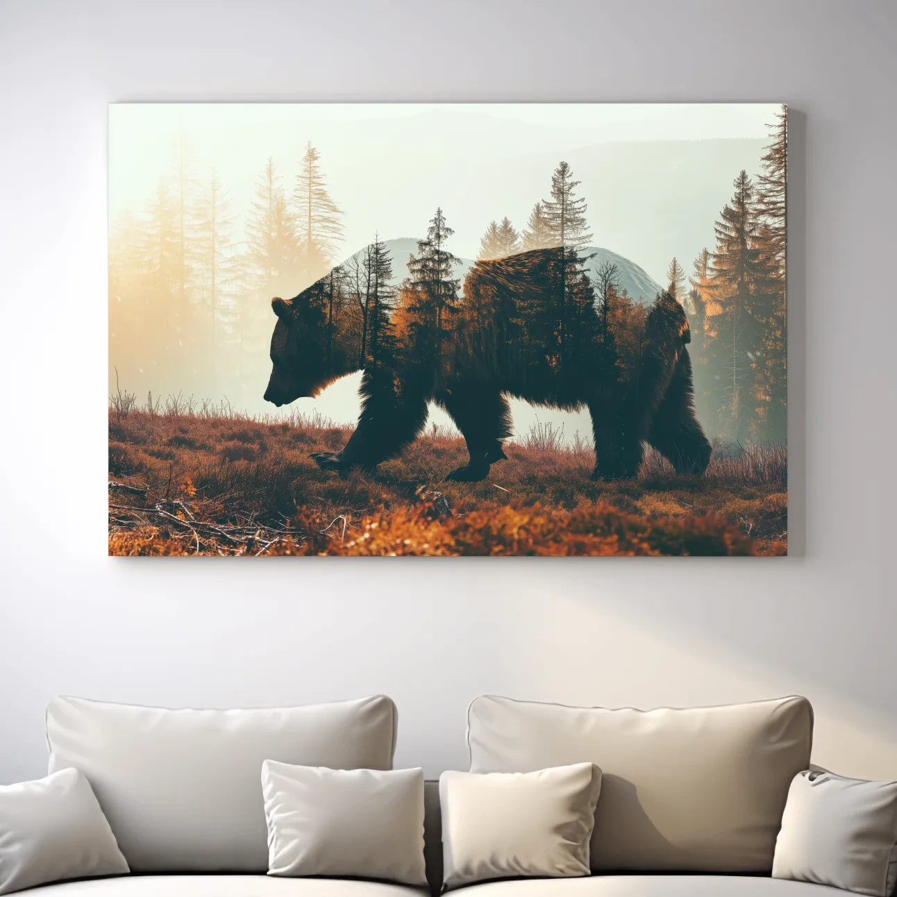 Double Exposure Grizzly Bear Forest - Misty Mountain Wildlife Photographic Artwork