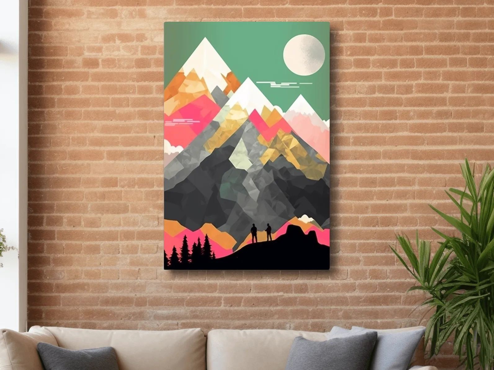 Simple flat colour 2d mountain art, colourful mountain ranges