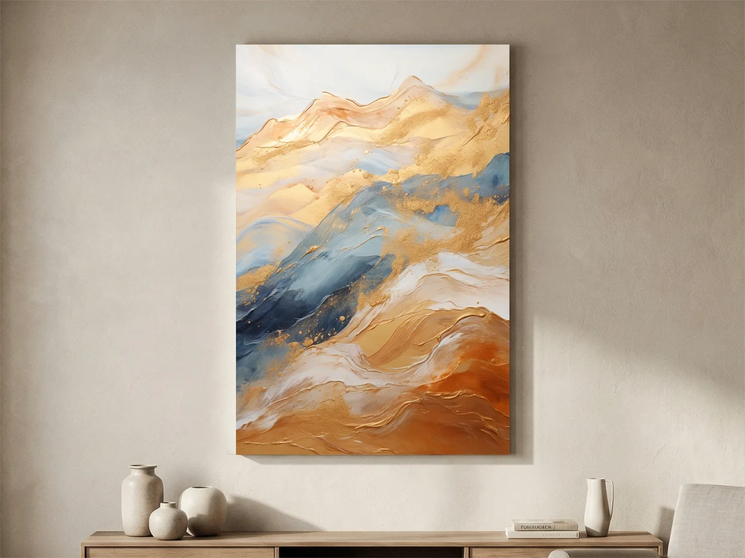 Abstract Gold And Blue Mountain Landscape - Modern Fluid Marble Wall Art