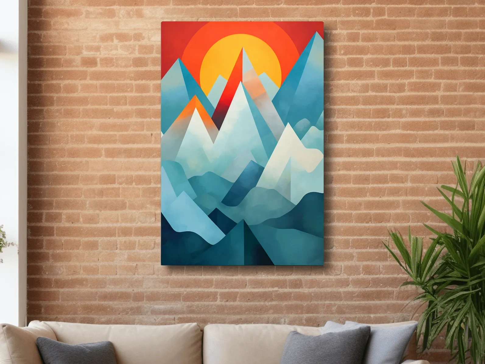 Abstract suprematism sunset mountain painting