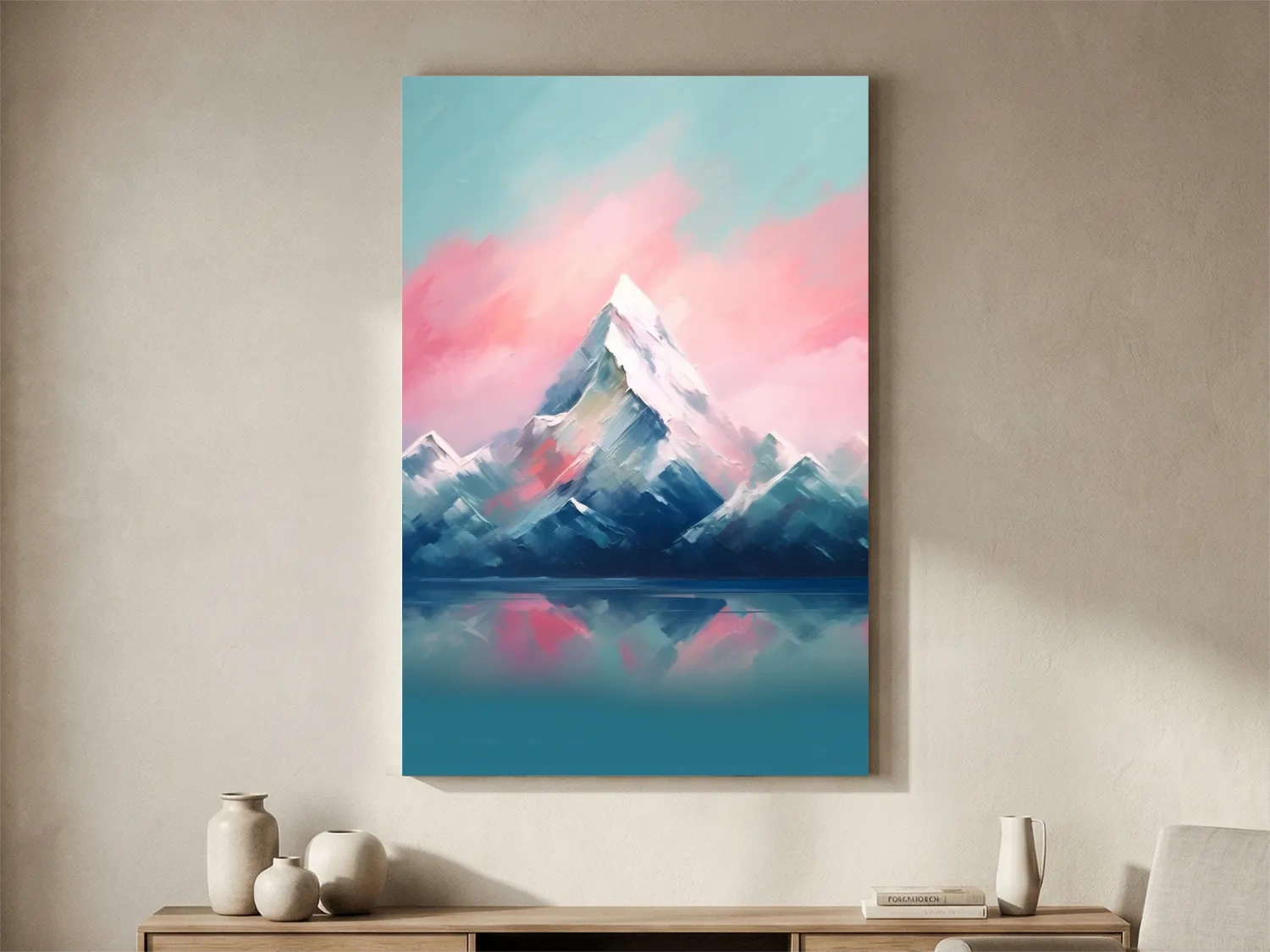 Pastel Alpine Peak Painting - Impressionism Watercolor Mountain Wall Art