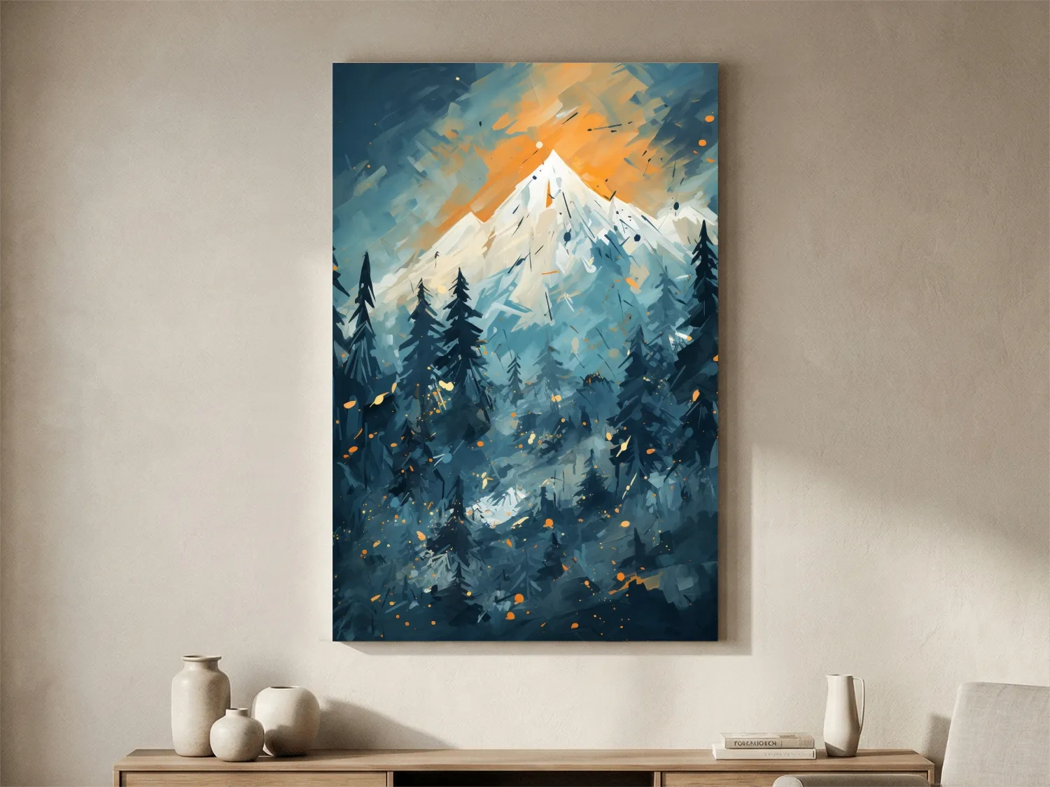 Dynamic mountain sunset art