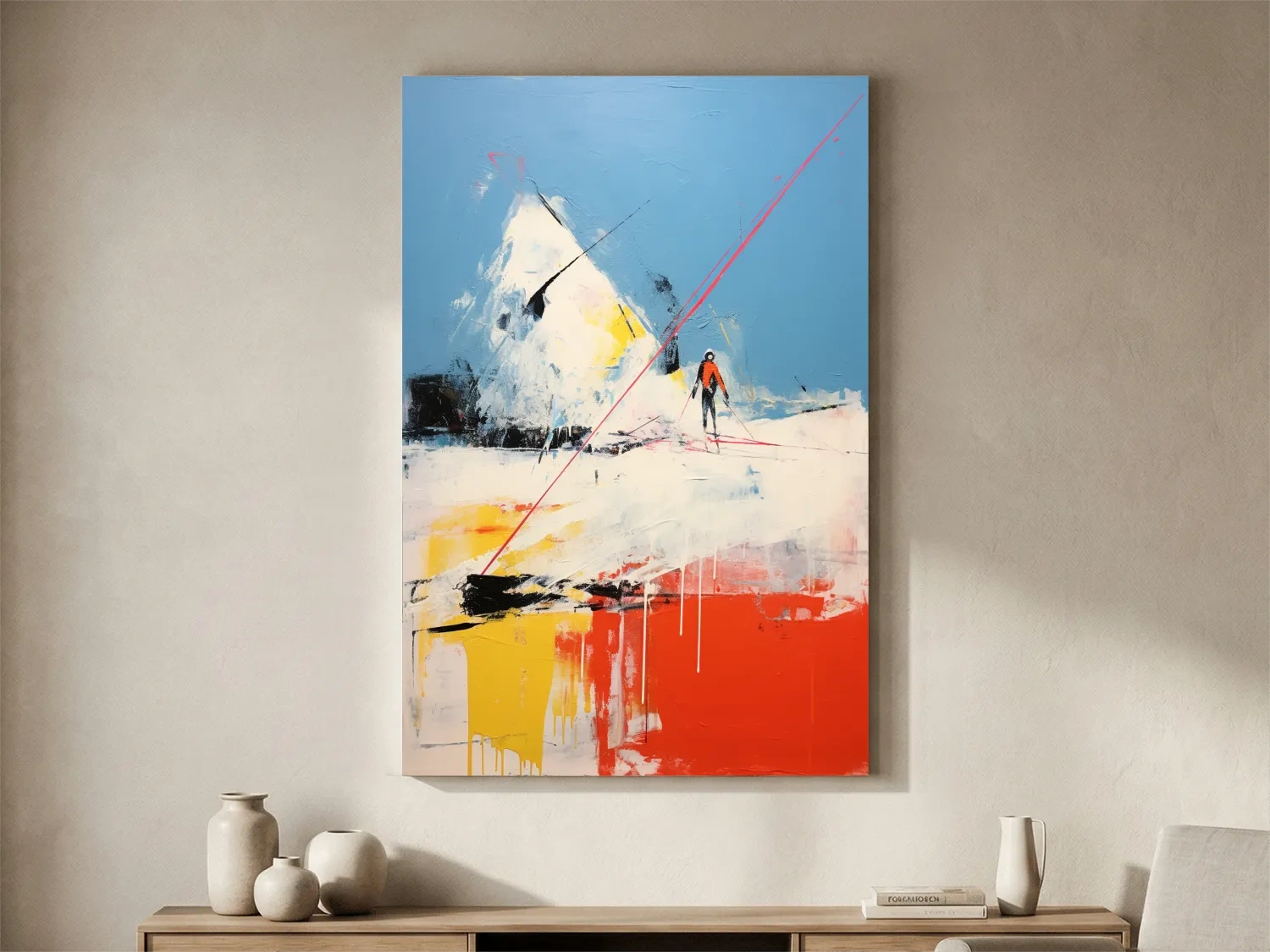 Expressionist Abstract Skiier Mountain Peak Painting - Winter Sports Wall Art