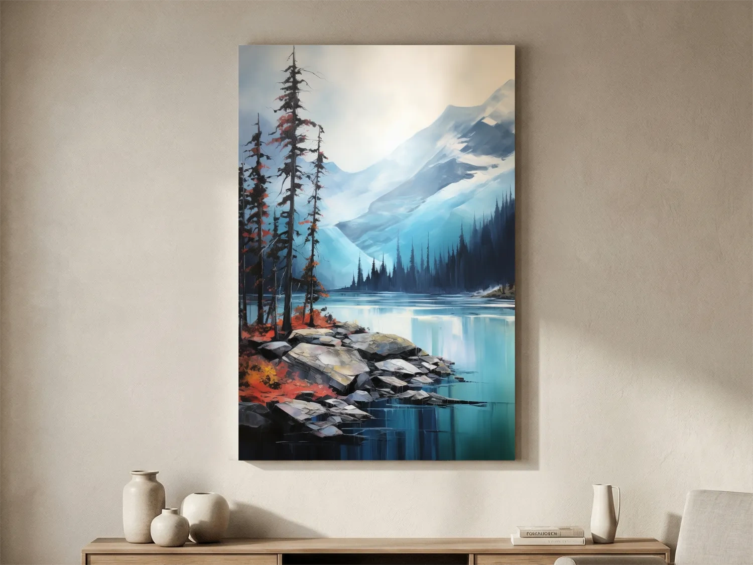 Turquoise Alpine Lake And Mountain Watercolor - Serene Forest Wall Art