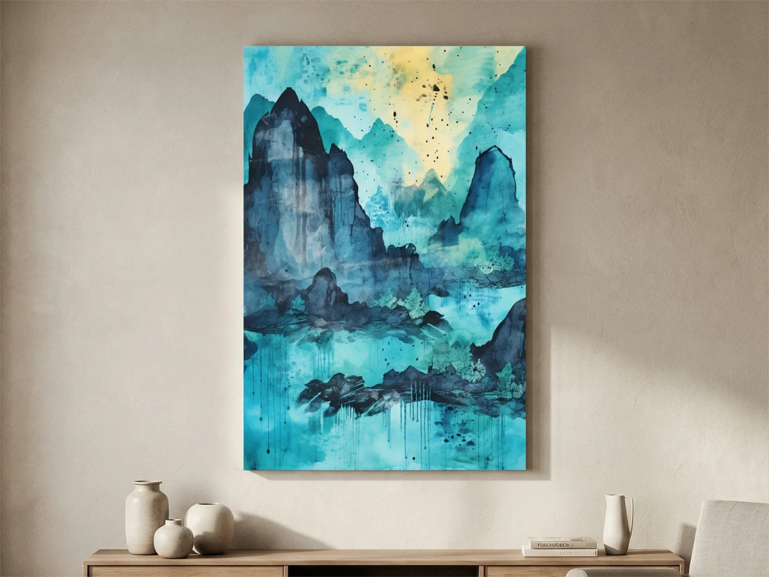 Abstract Mountain Lake Watercolor - Landscape Wall Art
