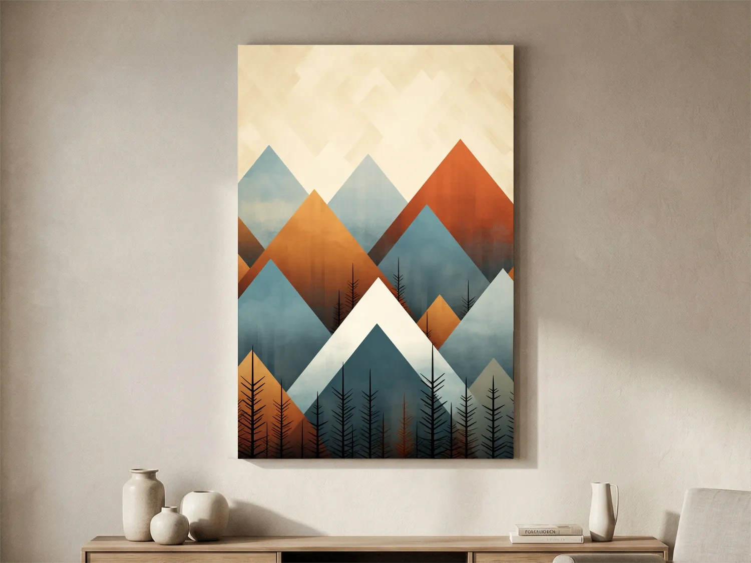 Geometric Pine Mountain Peaks - Minimalist Mid Century Wall Art