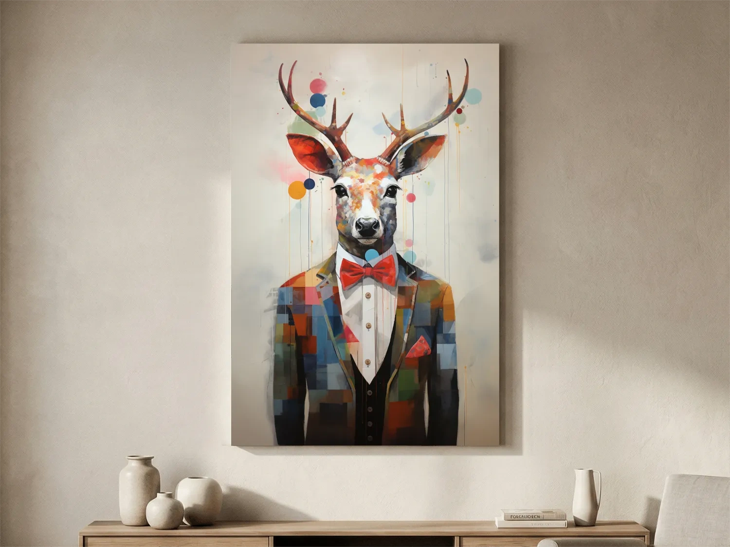 Dapper Watercolor Deer Tuxedo Portrait - Colorful Modern Wildlife Wall Art