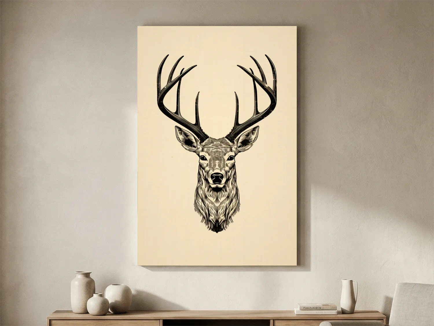 Vintage Deer Head Line Drawing Artwork - Minimalist Wildlife Tattoo Wall Art