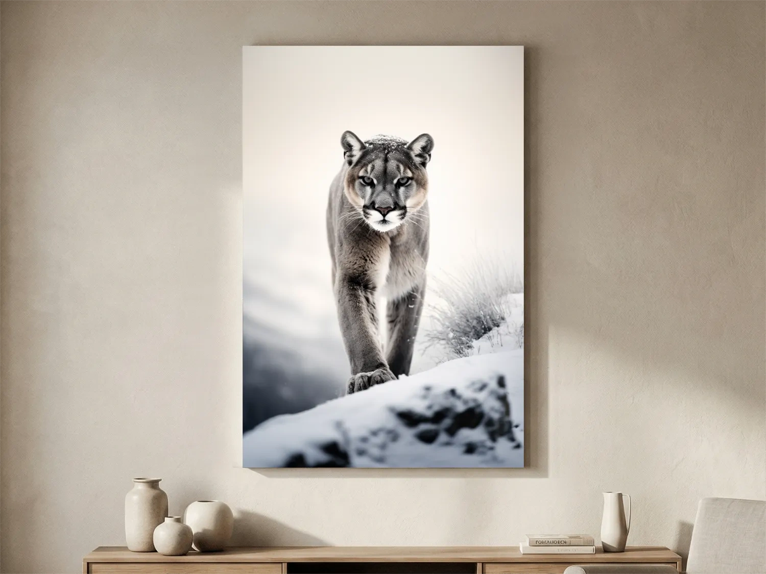 Majestic Cougar Close Up Wildlife Photography - Minimalist Winter Wall Art