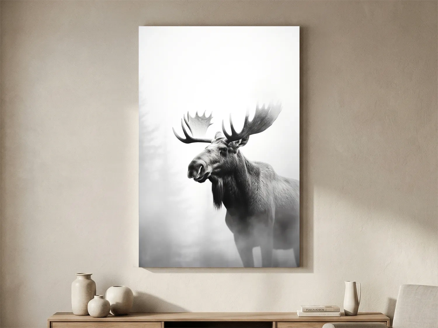 Moody Black And White Moose Portrait - Misty Wildlife Photography Artwork