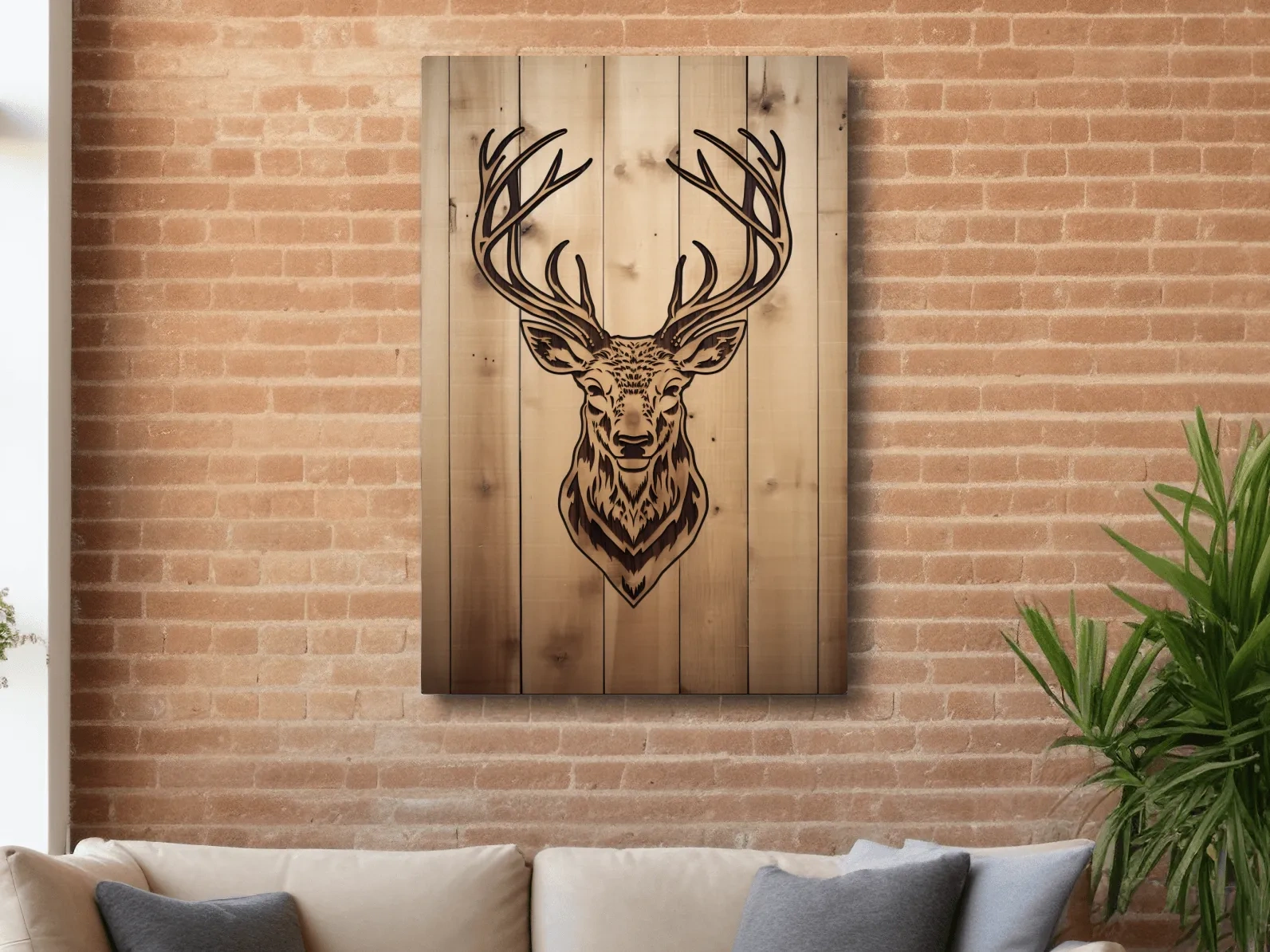 Rustic Stag Head Woodburn Illustration - Cabin Lodge Wildlife Wall Art