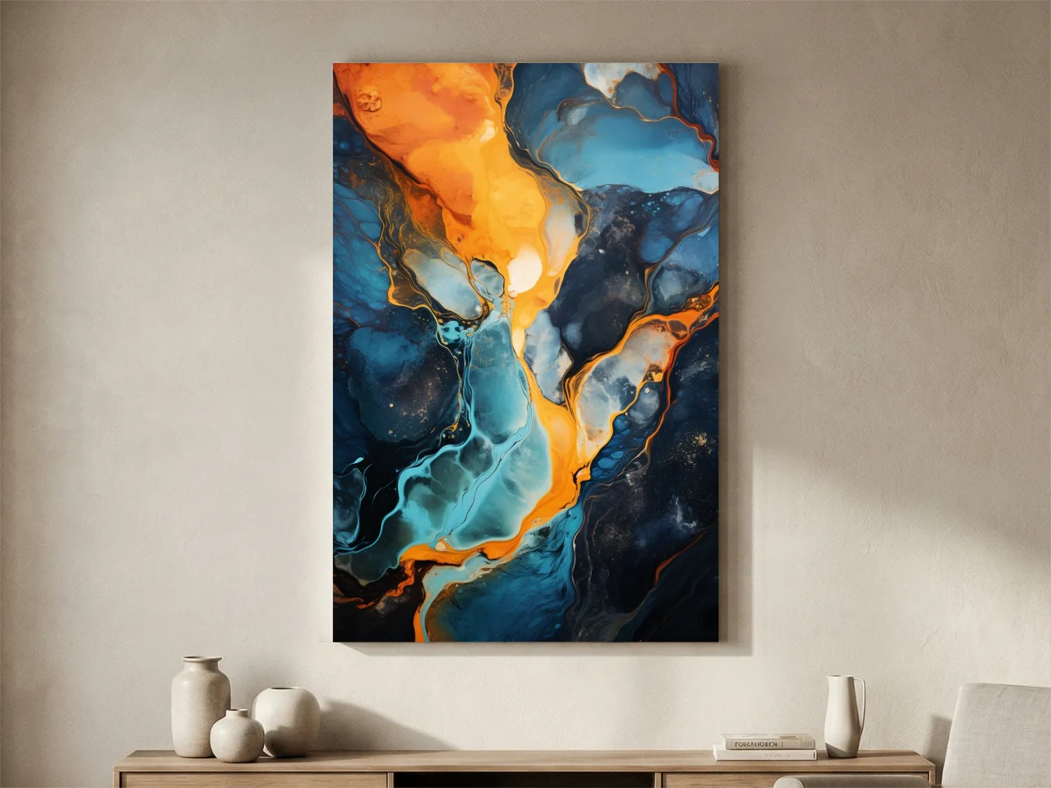 Vibrant Fluid River Abstract Painting - Alcohol Ink Style Wall Art