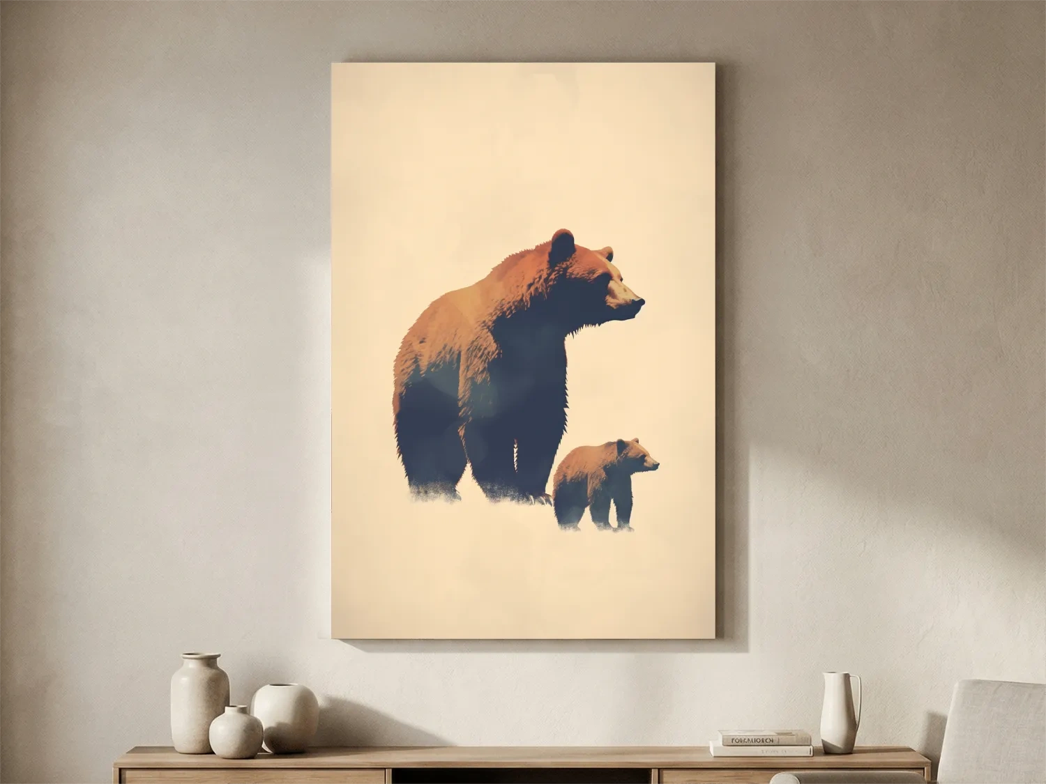Minimal illustration of a momma bear and her cub