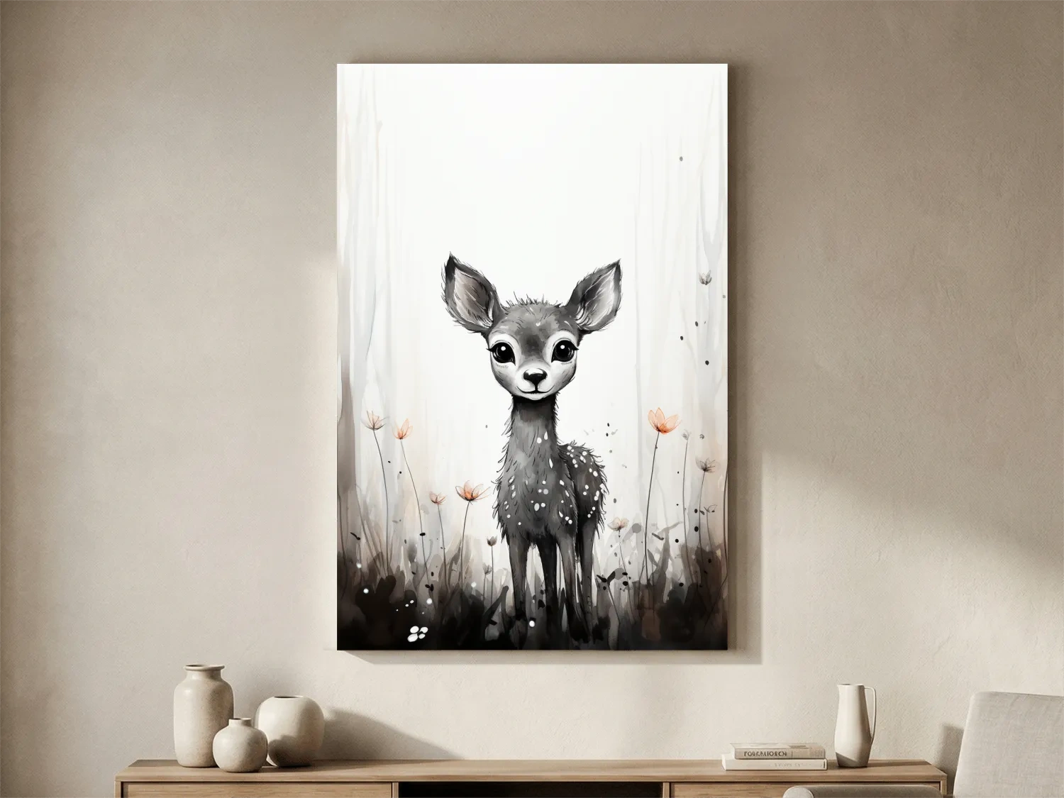 Cute Deer Fawn Watercolor Illustration - Whimsical Woodland Nursery Wall Art