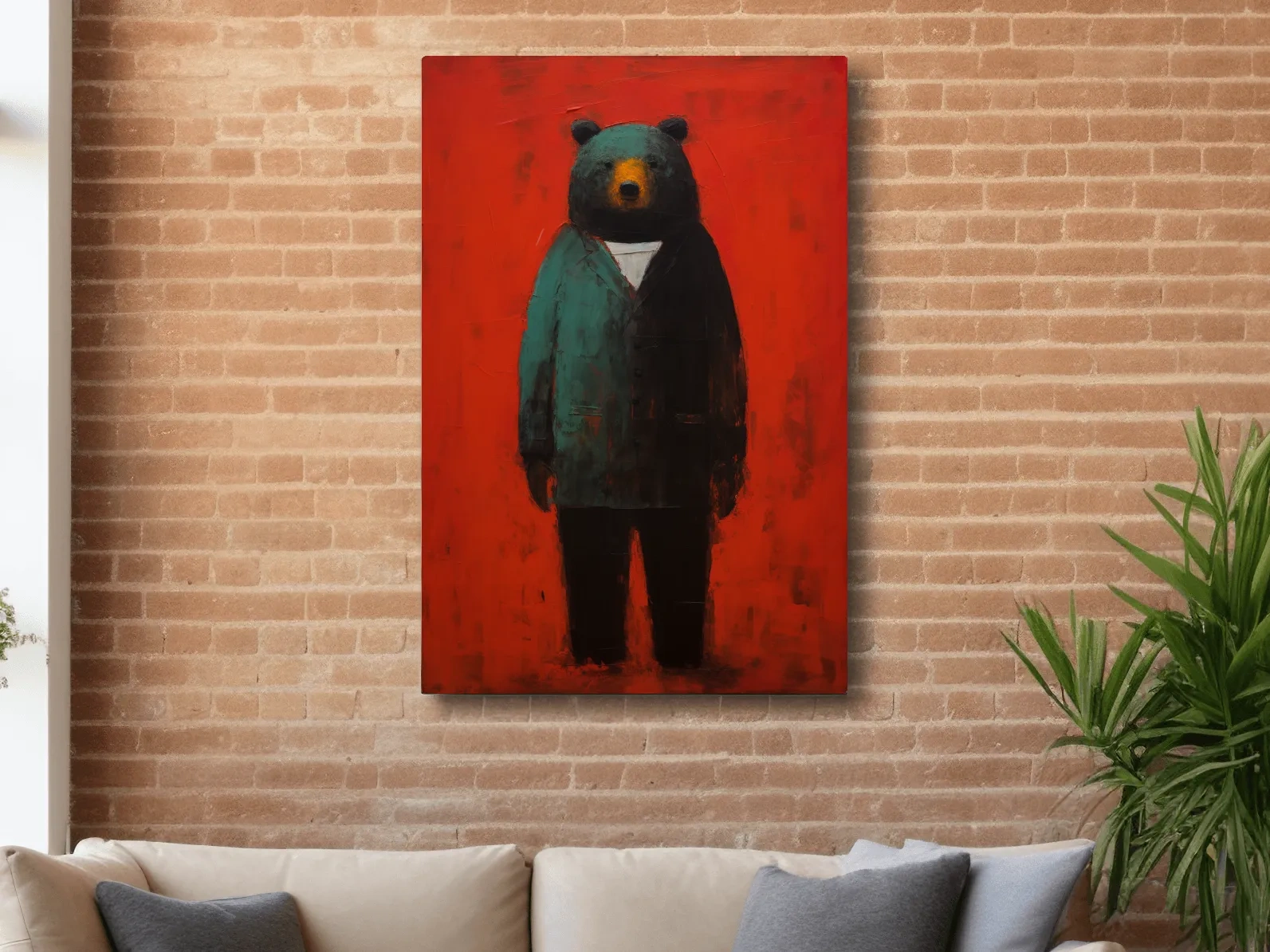 Bear wearing a suit, expressive textured painting