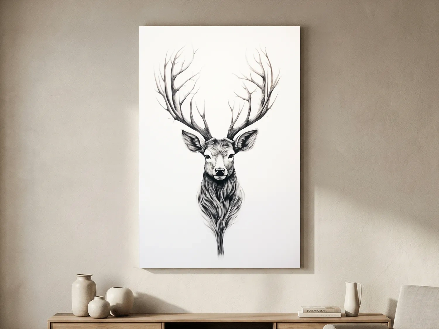 Minimalist Stag Head Line Drawing - Black And White Deer Tattoo  Artwork