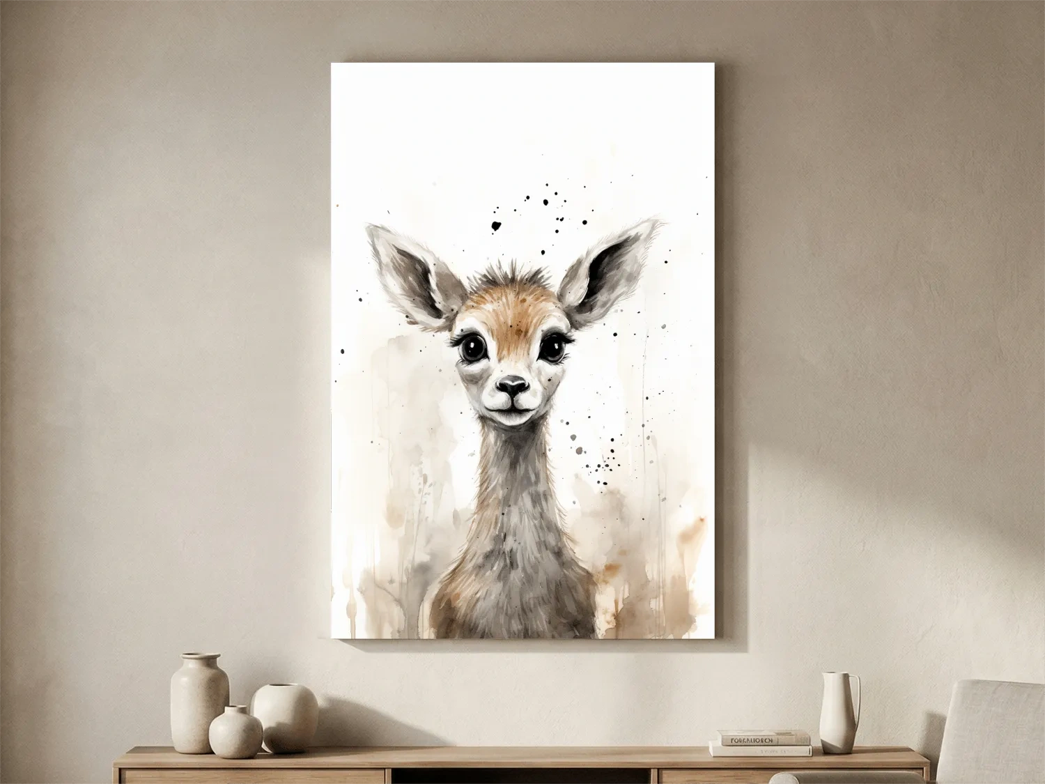 Cute Baby Deer Watercolor Portrait - Whimsical Nursery Animal Wall Art