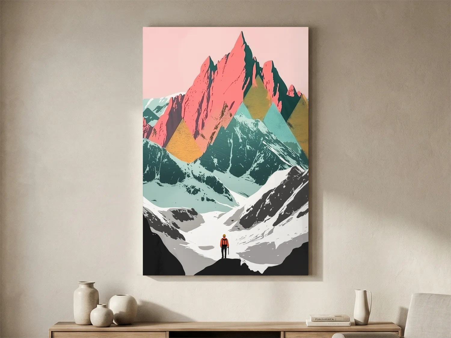Vibrant Alpine Peaks Illustration - Colourful Mountain Wall Art