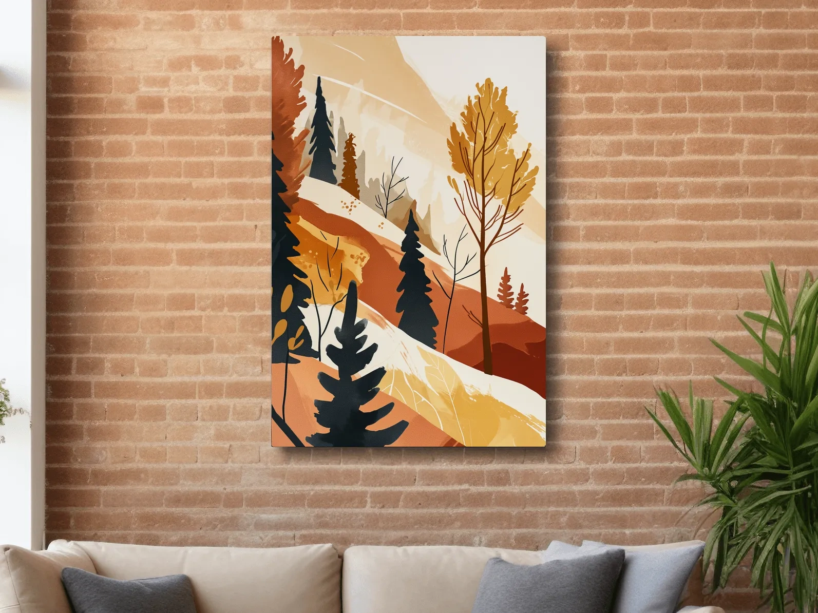 Forest and mountain artwork, bohemian style watercolour print