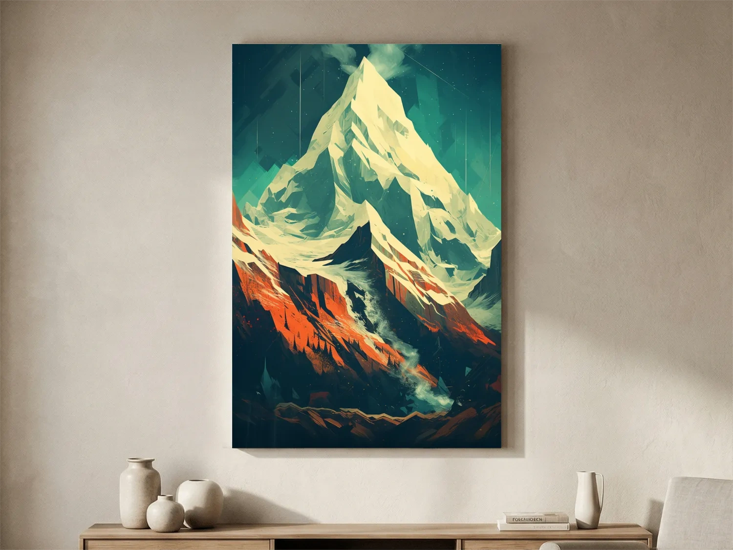 Retro Geometric Glacier Mountain Peak Artwork - Alpine Landscape Wall Art