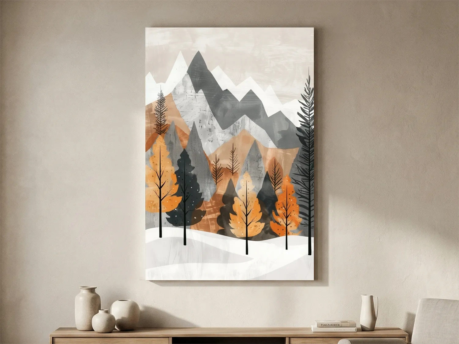 Scandinavian Autumn Mountain Forest Landscape - Minimalist Alpine Wall Art