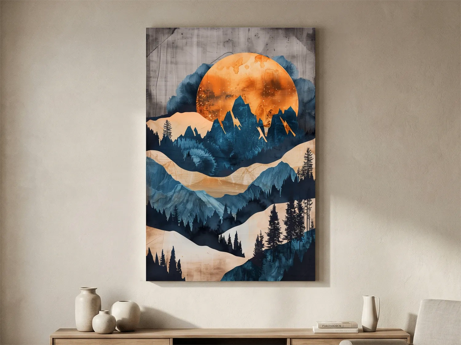 Moody Abstract Mountain Sunset - Forest Watercolor Wall Art