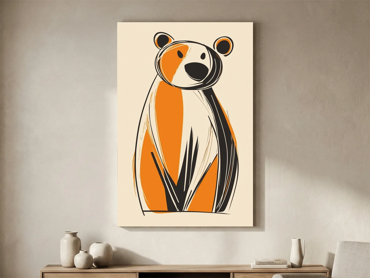 Mid-Century Modern Bear Caricature - Minimalist Wildlife Wall Art